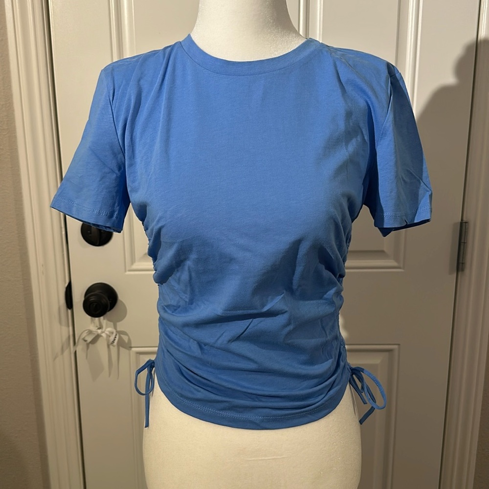 Zara Blue Gathered Short Sleeve Tee